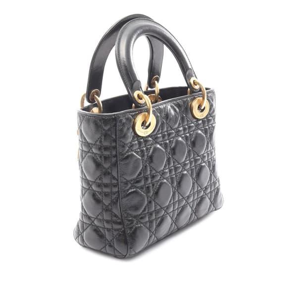Pre-owned Dior Small Crinkled Patent Cannage My ABCDior Lady Dior Black