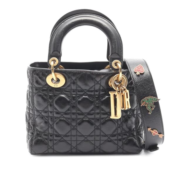 Pre-owned Dior Small Crinkled Patent Cannage My ABCDior Lady Dior Black