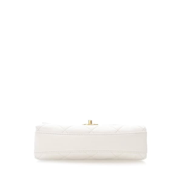 Pre-owned Chanel Small Quilted Lambskin Crystal Logo Letters Chain Flap White