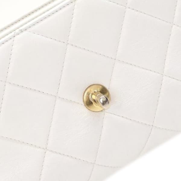 Pre-owned Chanel Small Quilted Lambskin Crystal Logo Letters Chain Flap White