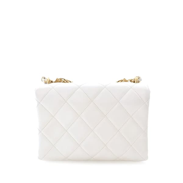 Pre-owned Chanel Small Quilted Lambskin Crystal Logo Letters Chain Flap White