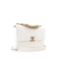 Miniatyrbilde 1 av 10: Pre-owned Chanel Small Quilted Lambskin Crystal Logo Letters Chain Flap White