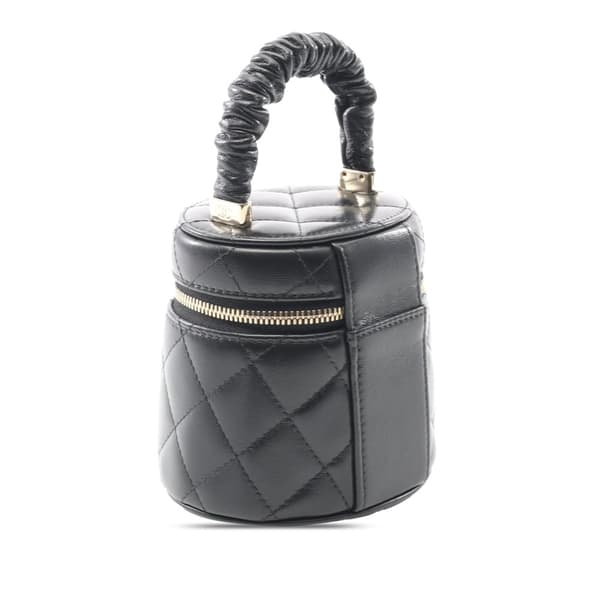 Pre-owned Chanel Mini Quilted Lambskin Ruched Handle Vanity Case Black
