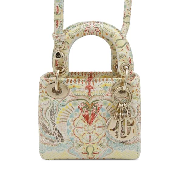 Pre-owned Dior Micro Calfskin In Lights Lady Dior White