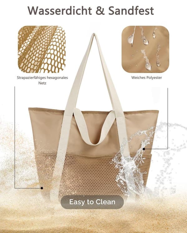 Lollanda Vandtæt Strandtaske til Kvinder med Lynlås – Sandafvisende Design, Skulderrem, Perfekt til Strand og Rejser