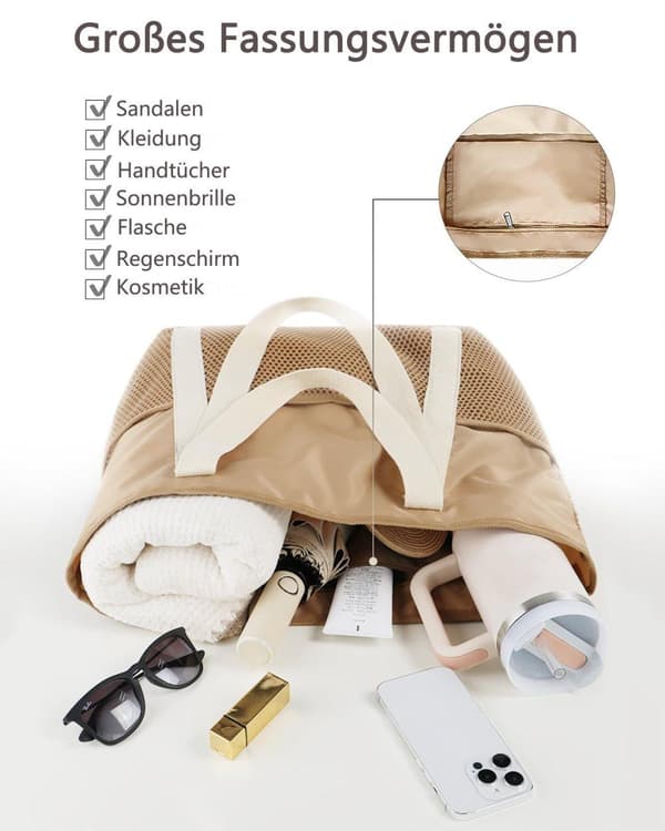 Lollanda Vandtæt Strandtaske til Kvinder med Lynlås – Sandafvisende Design, Skulderrem, Perfekt til Strand og Rejser