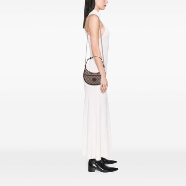 Pre-owned Gucci Mini GG Supreme Half Moon Bag Brown