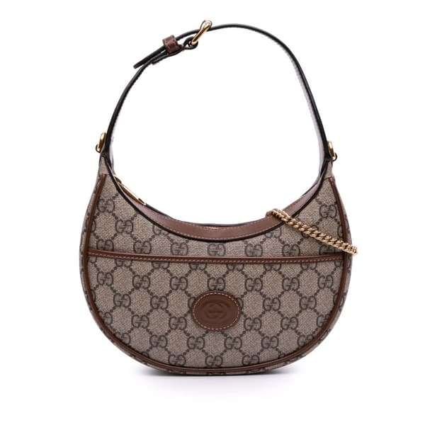 Pre-owned Gucci Mini GG Supreme Half Moon Bag Brown