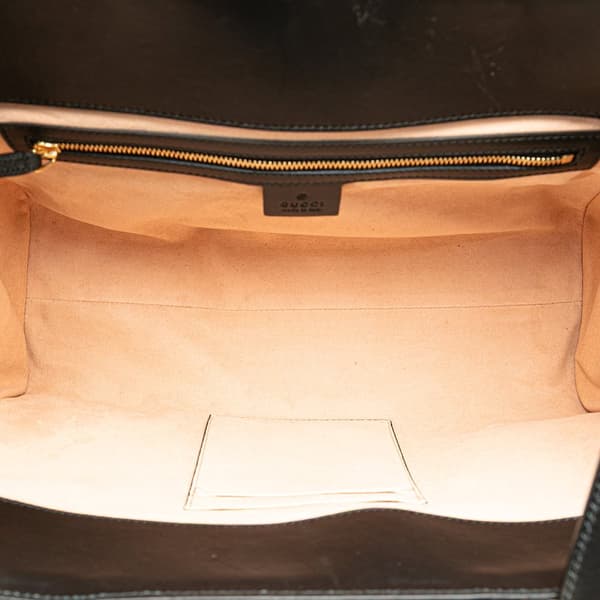 Pre-owned Gucci Medium Leather Bamboo Nymphaea Satchel Black