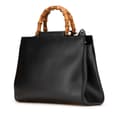 Miniatyrbild 2 av 10: Pre-owned Gucci Medium Leather Bamboo Nymphaea Satchel Black