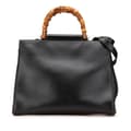 Miniatyrbild 1 av 10: Pre-owned Gucci Medium Leather Bamboo Nymphaea Satchel Black
