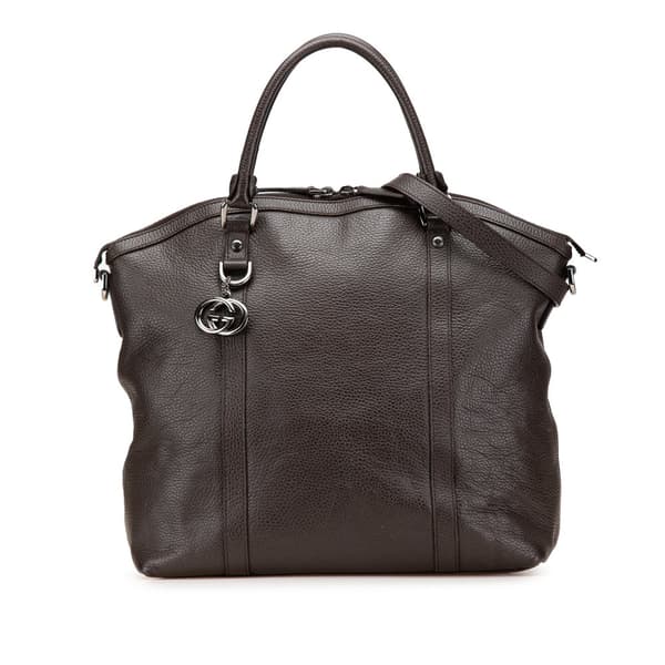 Pre-owned Gucci Large Leather GG Charm Dome Satchel Brown