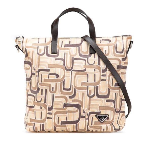 Pre-owned Prada Tessuto Stampato Satchel Brown