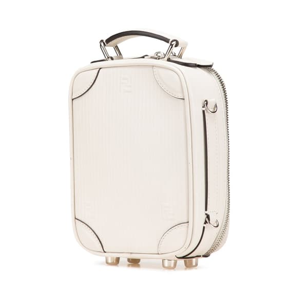 Pre-owned Fendi Mini Vitello Astro Rubber Effect Trolley White