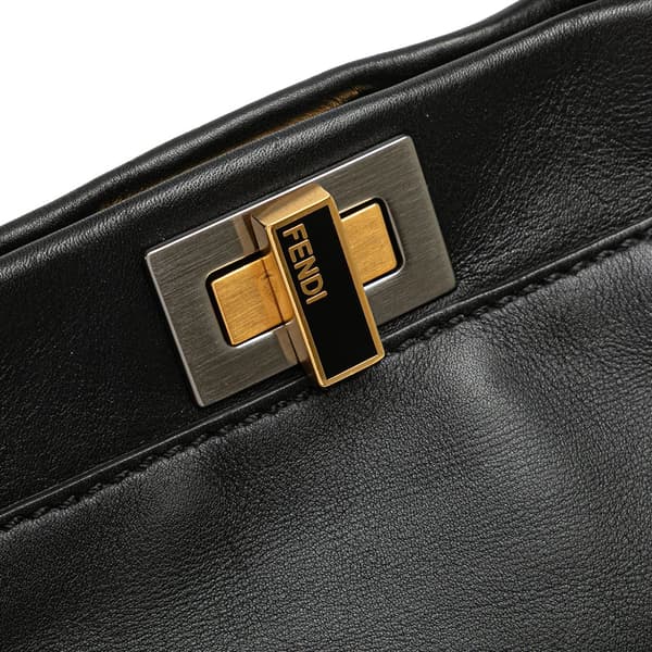 Pre-owned Fendi Mini Leather Iconic Peekaboo Satchel Black