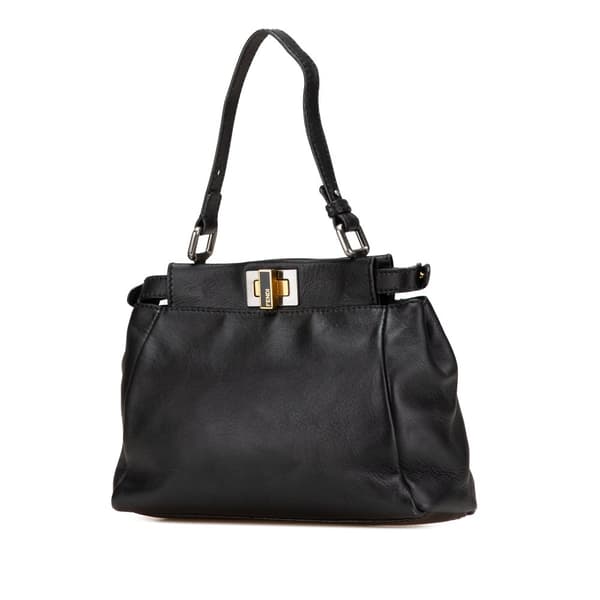 Pre-owned Fendi Mini Leather Iconic Peekaboo Satchel Black