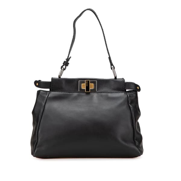 Pre-owned Fendi Mini Leather Iconic Peekaboo Satchel Black