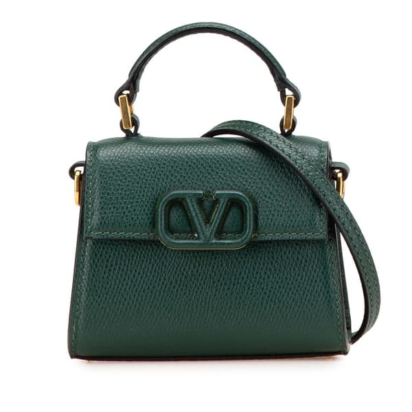 Pre-owned Valentino Micro Grainy Calfskin VSling Satchel Green