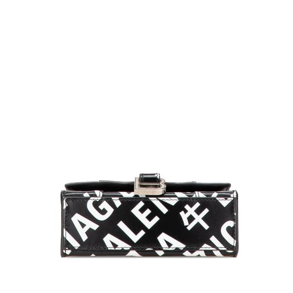Pre-owned Balenciaga Mini Smooth Calfskin Allover Logo Print Hourglass Top Handle Bag Black