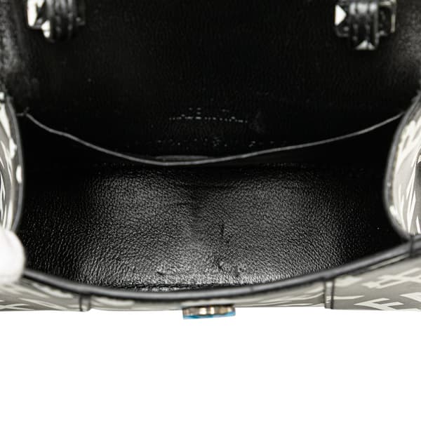 Pre-owned Balenciaga Mini Smooth Calfskin Allover Logo Print Hourglass Top Handle Bag Black