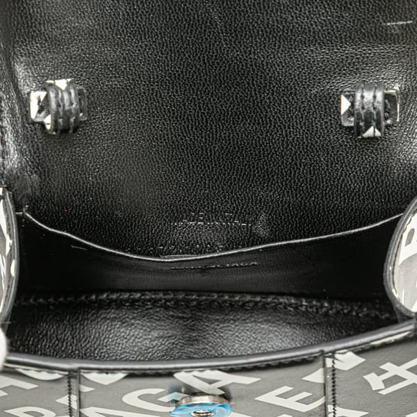 Pre-owned Balenciaga Mini Smooth Calfskin Allover Logo Print Hourglass Top Handle Bag Black