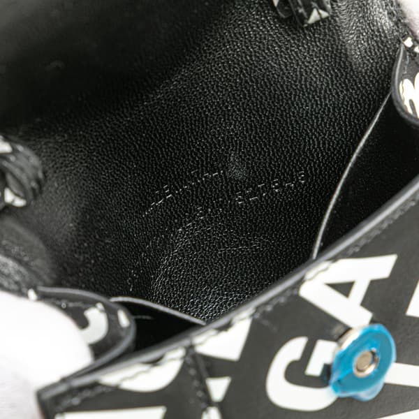 Pre-owned Balenciaga Mini Smooth Calfskin Allover Logo Print Hourglass Top Handle Bag Black
