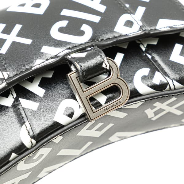 Pre-owned Balenciaga Mini Smooth Calfskin Allover Logo Print Hourglass Top Handle Bag Black