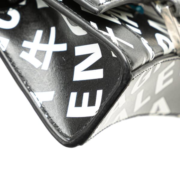 Pre-owned Balenciaga Mini Smooth Calfskin Allover Logo Print Hourglass Top Handle Bag Black