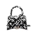 Pikkukuva 1 / 10: Pre-owned Balenciaga Mini Smooth Calfskin Allover Logo Print Hourglass Top Handle Bag Black