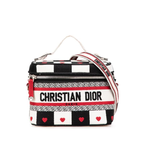 Pre-owned Dior Small Canvas Embroidered D Royaume d Amour Diortravel Vanity Case White