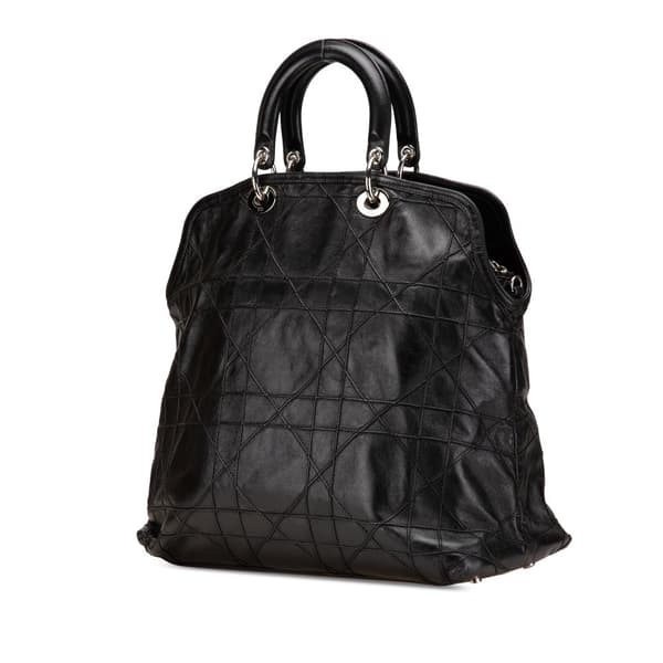 Pre-owned Dior Large Lambskin Cannage Polochon Granville Satchel Black
