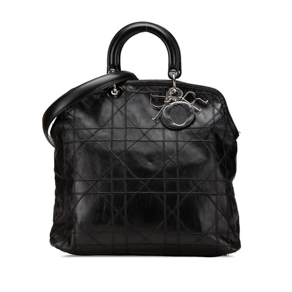 Pre-owned Dior Large Lambskin Cannage Polochon Granville Satchel Black