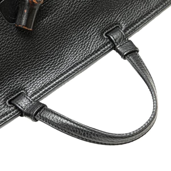 Pre-owned Gucci Medium Leather Bamboo Daily Satchel Black