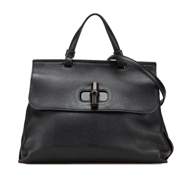 Pre-owned Gucci Medium Leather Bamboo Daily Satchel Black