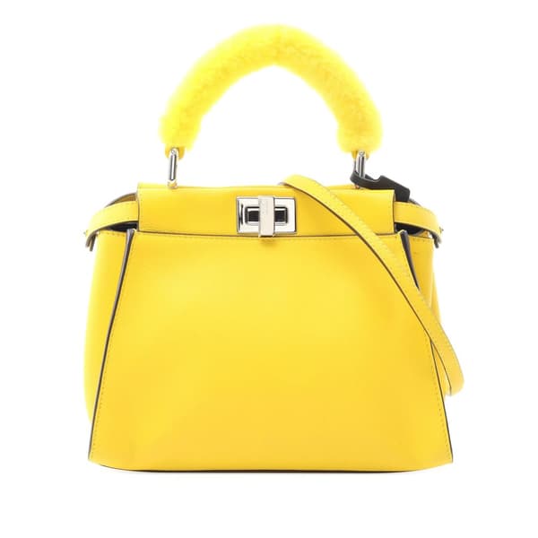 Pre-owned Fendi Mini Leather Peekaboo Iconic Satchel Yellow