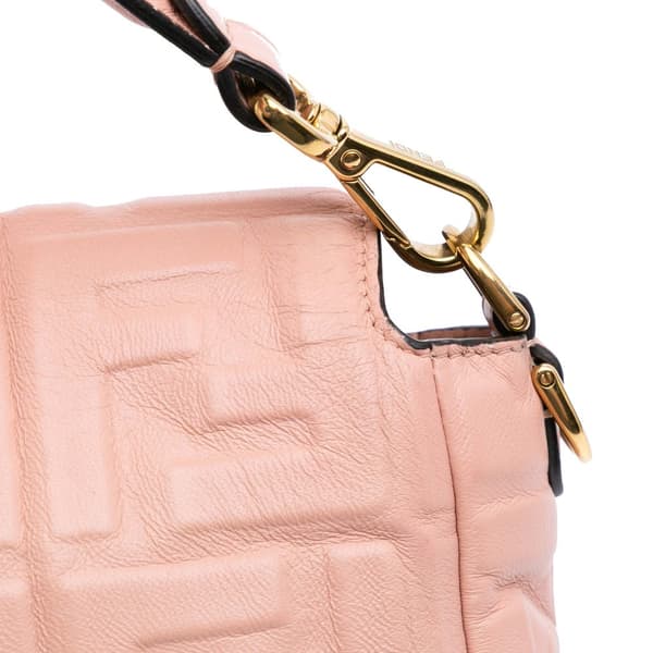 Pre-owned Fendi Zucca Embossed Leather Baguette Satchel Pink