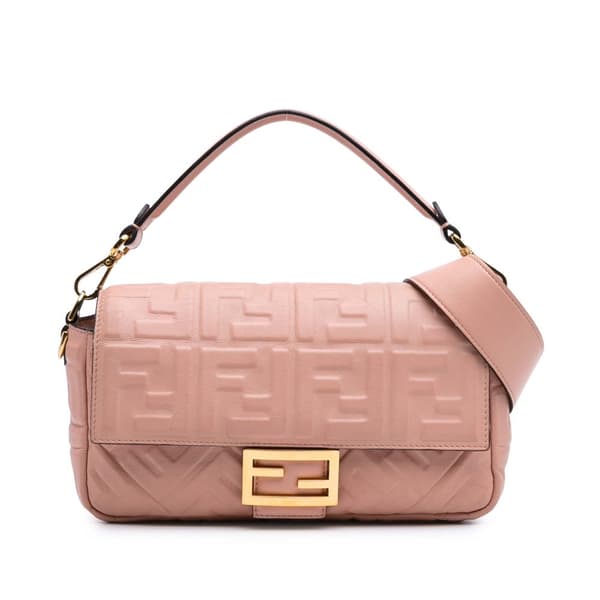 Pre-owned Fendi Zucca Embossed Leather Baguette Satchel Pink