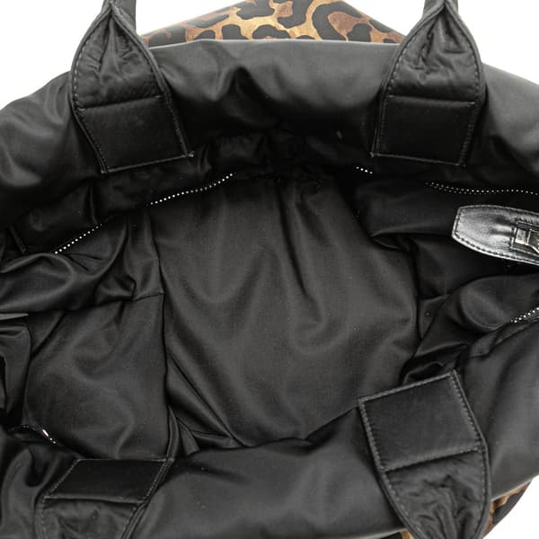 Pre-owned Prada Tessuto Leopard Print Reversible Satchel Brown