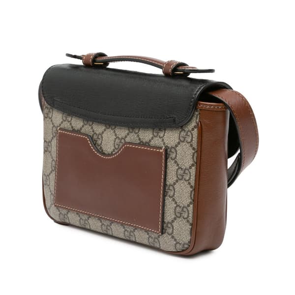 Pre-owned Gucci Mini GG Supreme and Calfskin Padlock Flap Pocket Satchel Brown