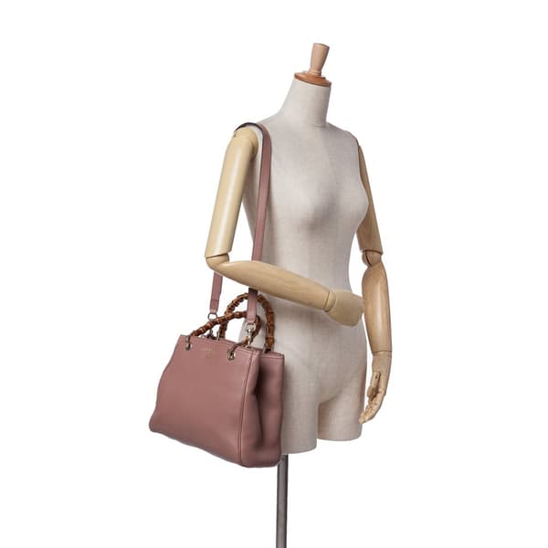 Pre-owned Gucci Small Calfskin Bamboo Shopper Satchel Pink