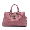 Miniatyrbilde 2 av 10: Pre-owned Bottega Veneta Small Nappa Intrecciato Roma Satchel Pink