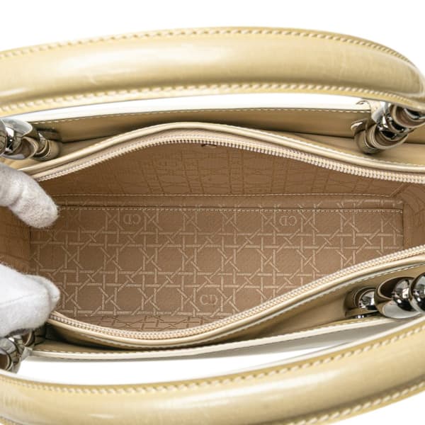 Pre-owned Dior Patent Malice Pearl Satchel Brown