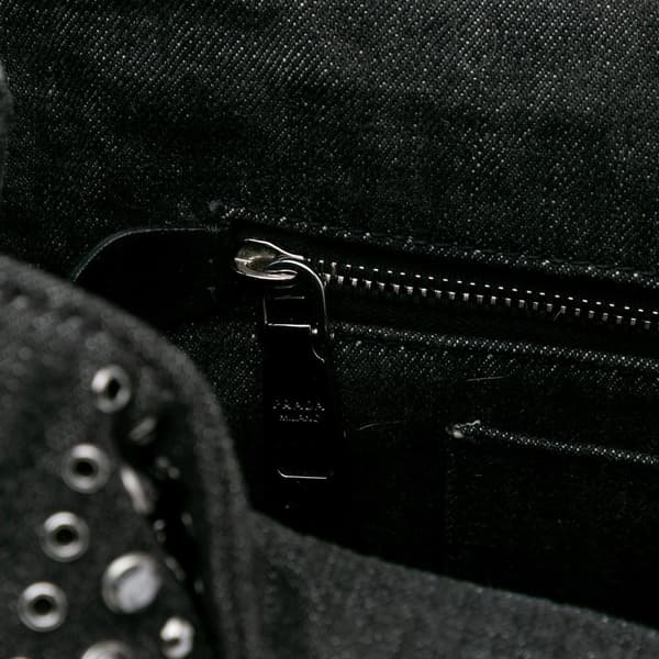 Pre-owned Prada Denim Canapa Bijoux Satchel Black
