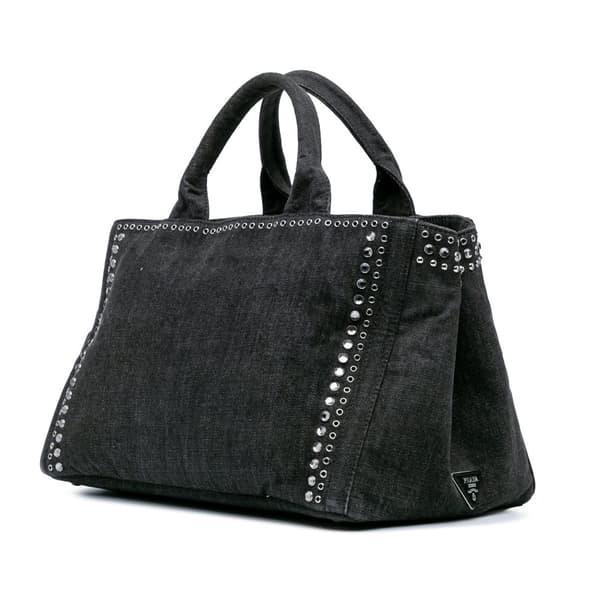 Pre-owned Prada Denim Canapa Bijoux Satchel Black