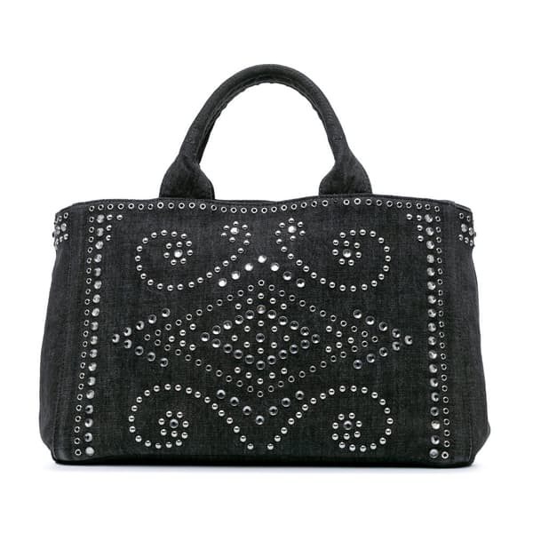 Pre-owned Prada Denim Canapa Bijoux Satchel Black