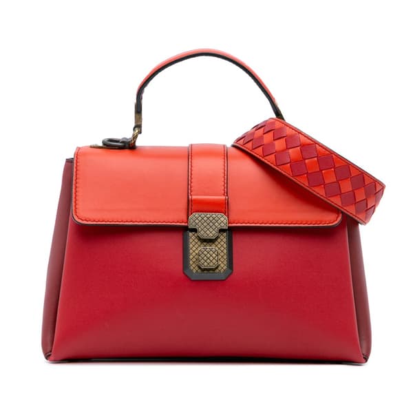 Pre-owned Bottega Veneta Small Nappa Piazza Satchel Red