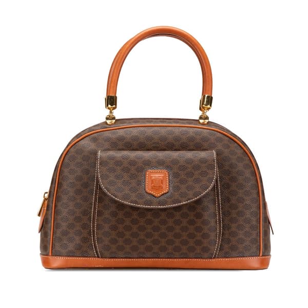 Pre-owned Celine Macadam Coated Canvas Dome Top Handle Bag Brown
