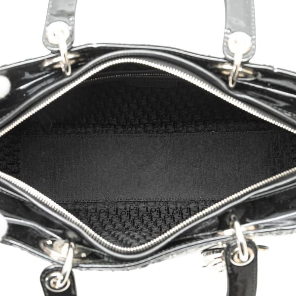 Pre-owned Dior Large Patent Cannage Lady Dior Black