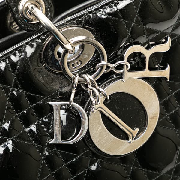 Pre-owned Dior Large Patent Cannage Lady Dior Black