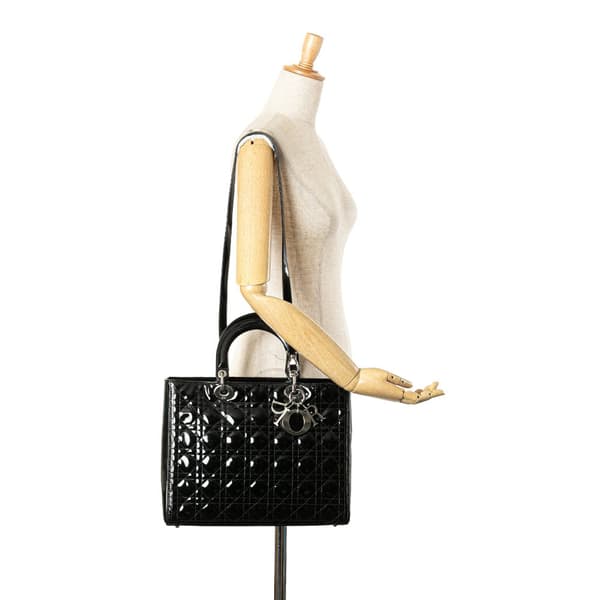 Pre-owned Dior Large Patent Cannage Lady Dior Black